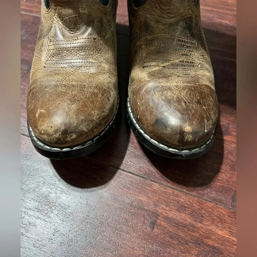 Cody James Brown/Blue Leather Round Toe Pull On Western Boots Boys Size 4D EUC. - Picture 7 of 7